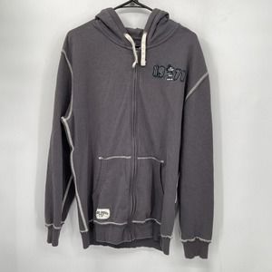 Disney Parks Zip Up Hoodie Mens SZ M Grey Walt Disney World‎ Est. 1971 Stitching